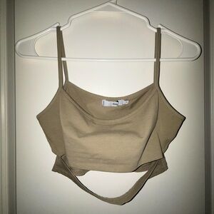 Olive Slit Cropped Tank Top - S